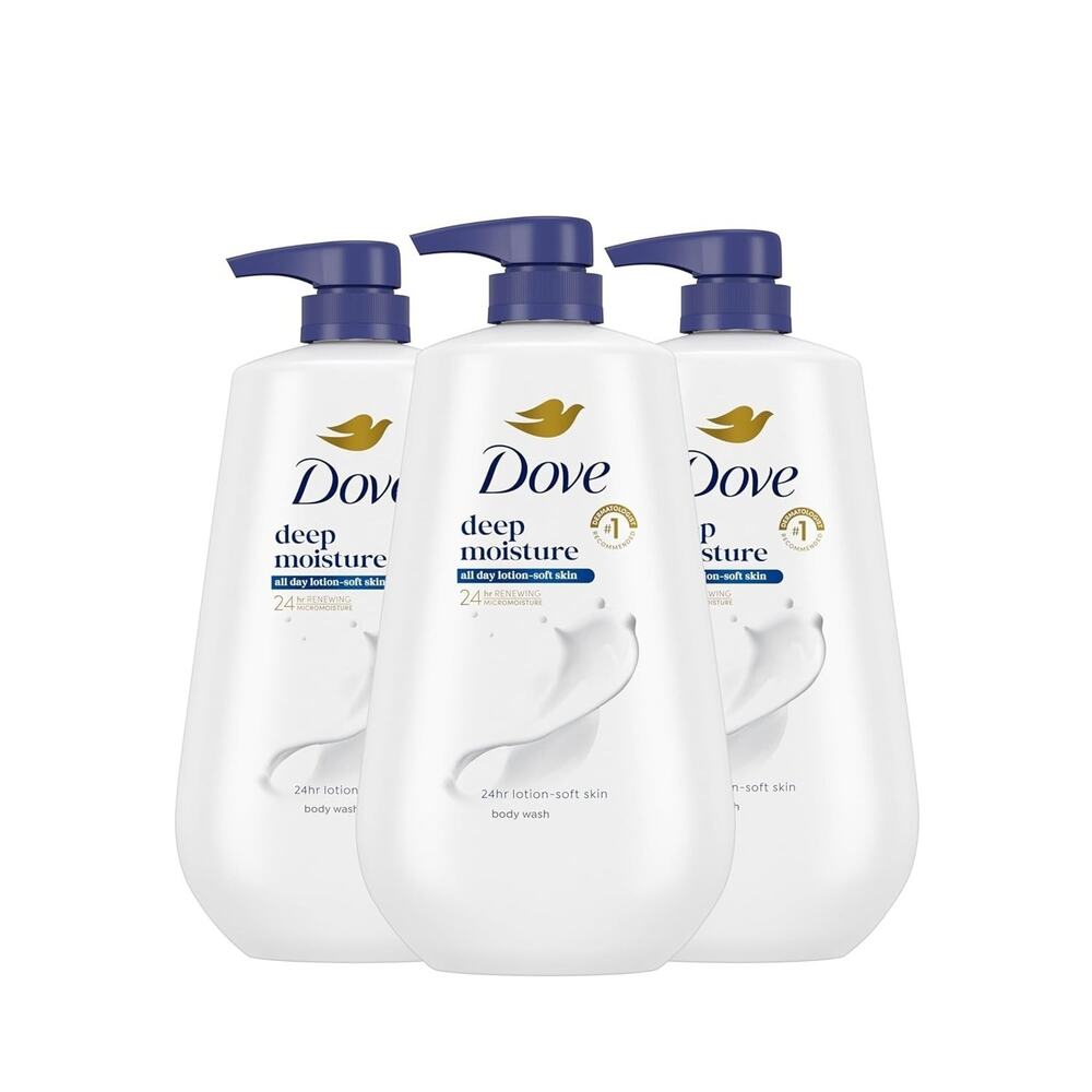 Dove Body Wash W/ Pump 3 Count Deep Moisture for 24hr Lotion-Soft Skin